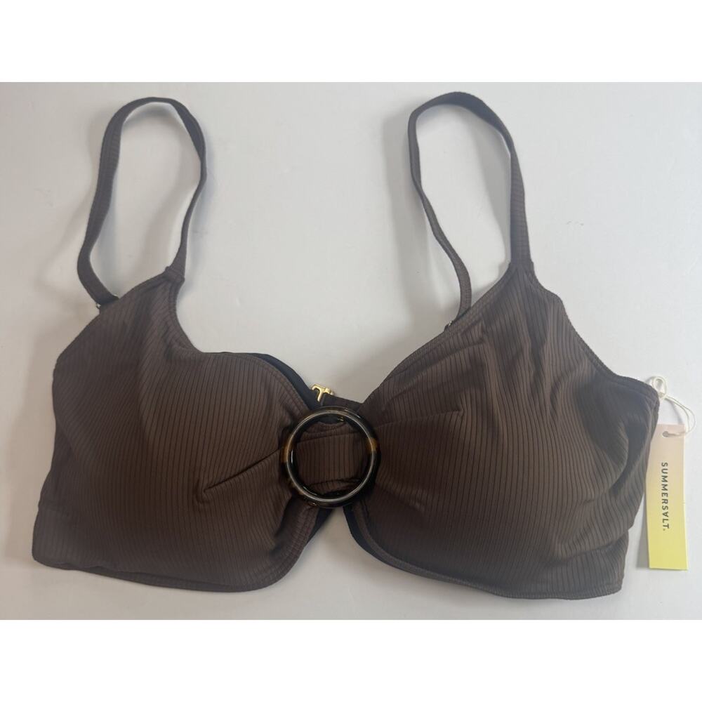 Summersalt Ribbed Wanderlust Bikini Top Brown Size 22 NWT Ring Detail Swim